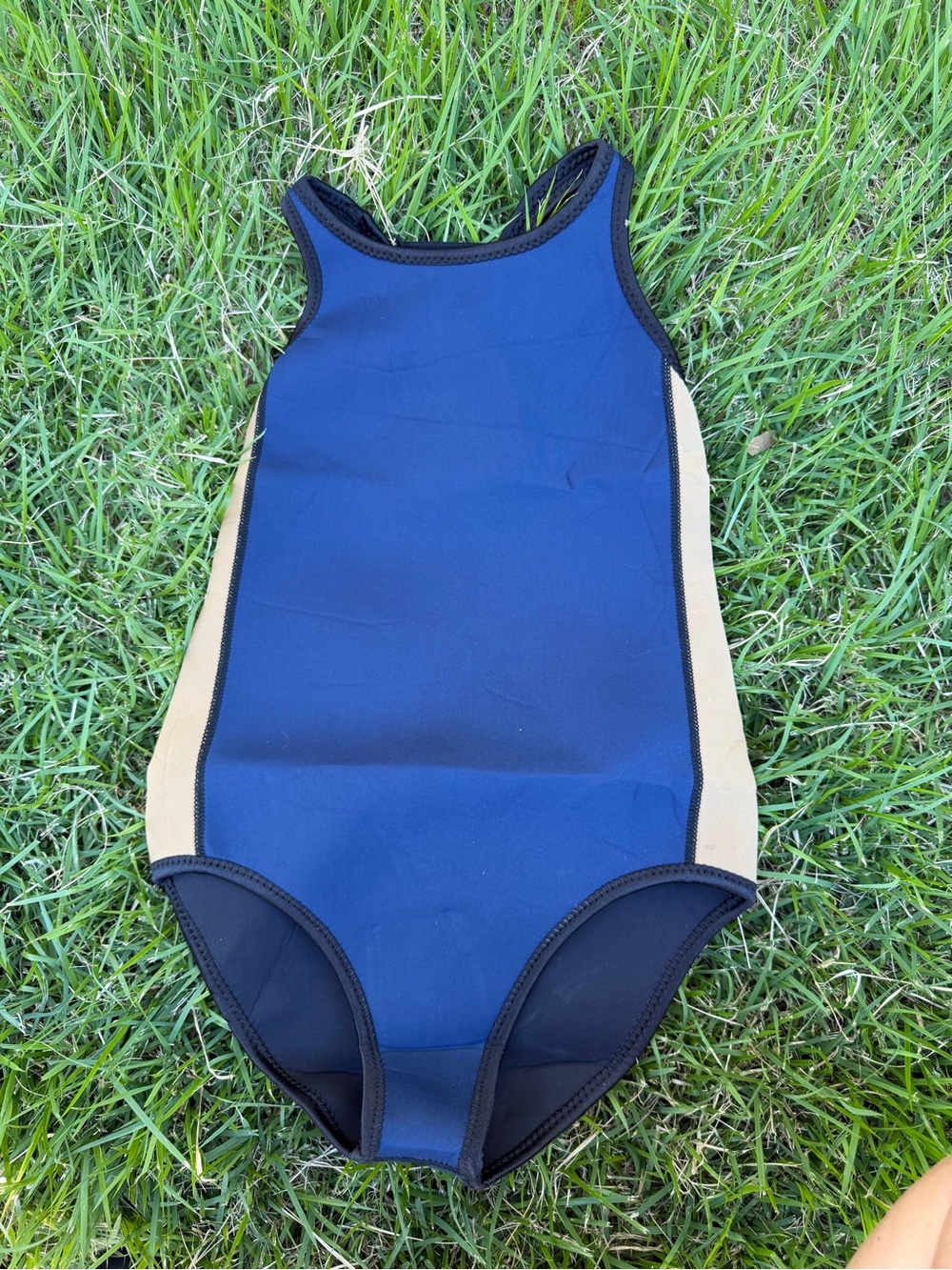Seea Navy One-Piece Neoprene Swimsuit with Tan Side Panels